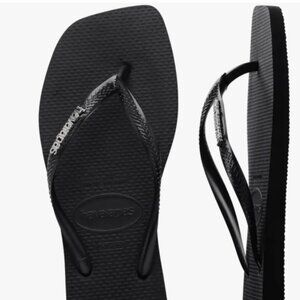 Slim Square Logo Metallic Flip Flops Size 37/8